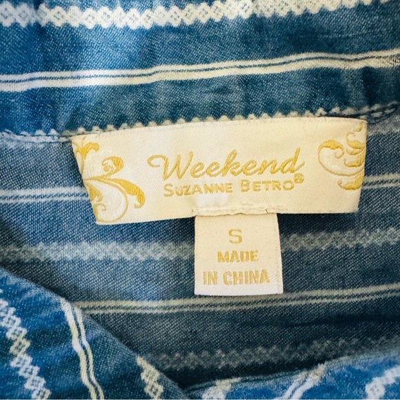 Weekend Suzanne Betro Blue Striped Women's Relaxed Tunic Loungewear Top Size S - Picture 12 of 15